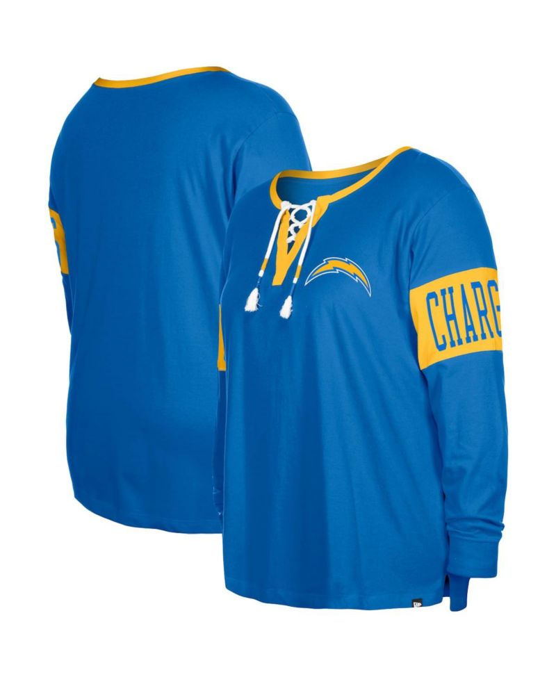 Women's Powder Blue Los Angeles Chargers Plus Size Lace-Up Notch Neck Long Sleeve T-Shirt
