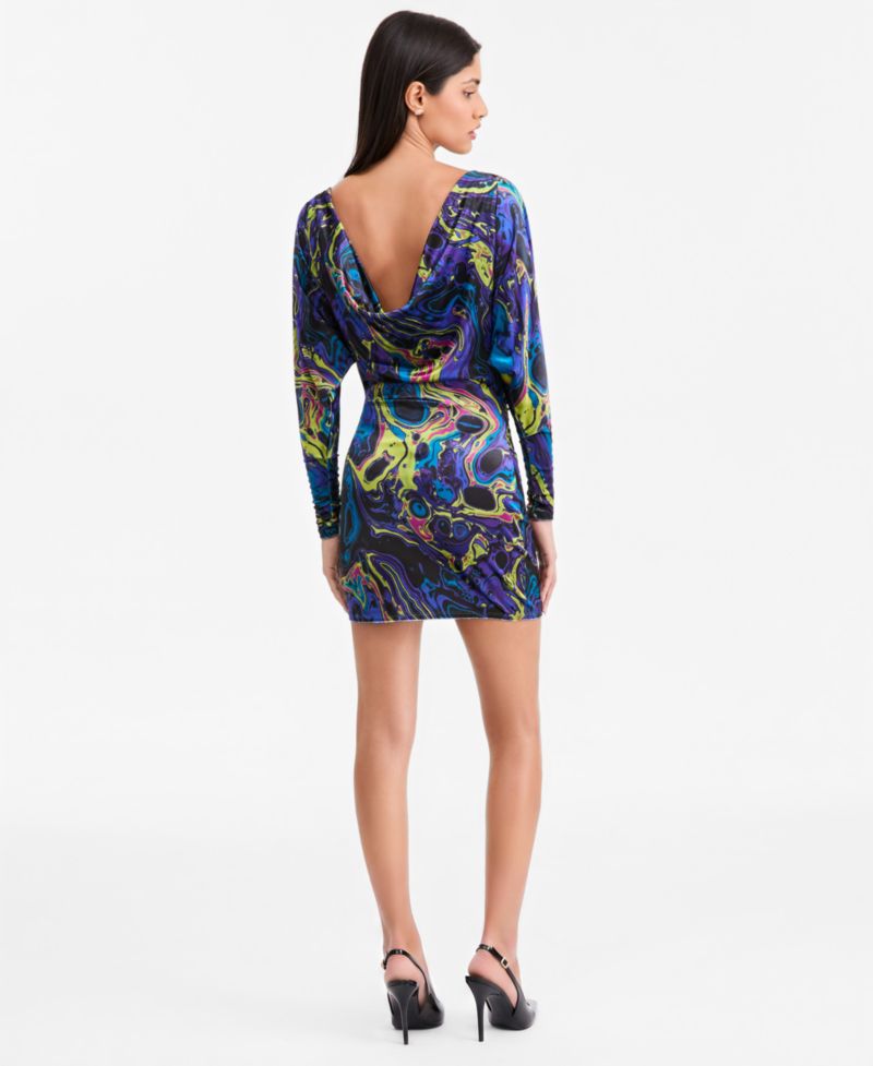 Women's Boat-Neck Batwing Open-Back Mini Dress