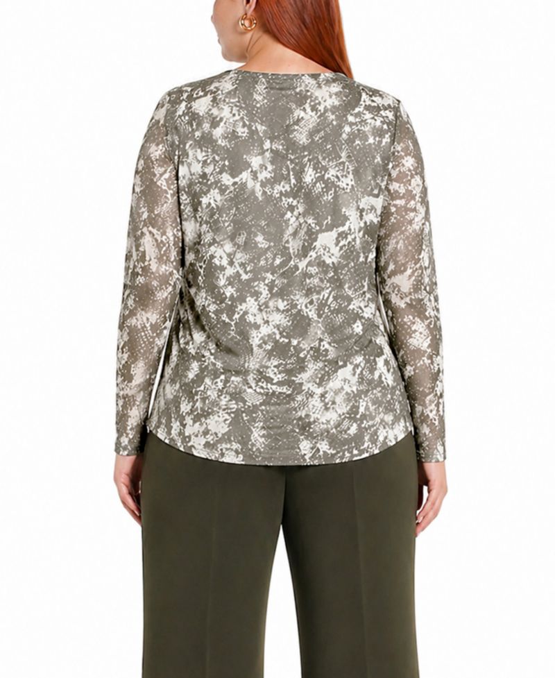 Plus Size Python Mesh Scoop Neck Top