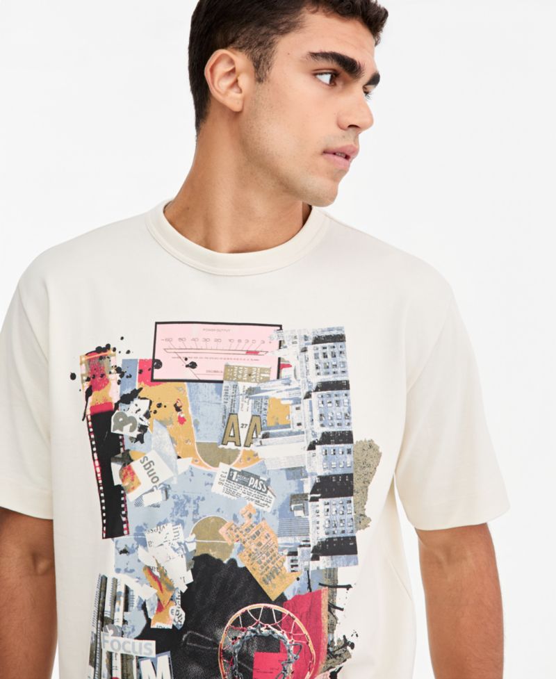 Men's Collage Graphic Relaxed-Fit Crewneck T-Shirt