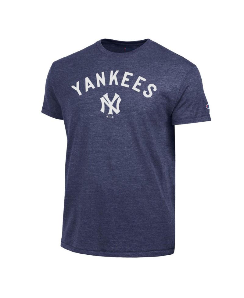 Men's Navy New York Yankees Cooperstown Wordmark Lockup Tri-Blend T-Shirt