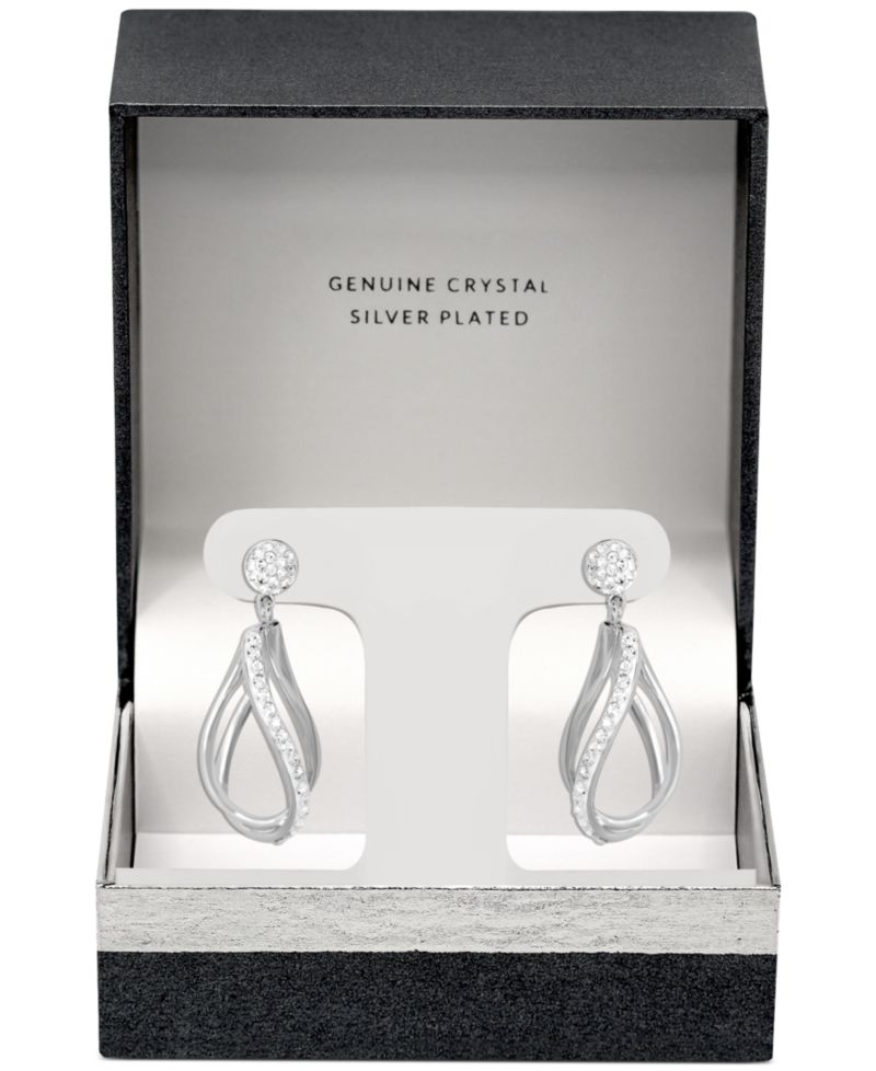 Crystal Double Teardrop Hoop Earrings in Silver-Plate