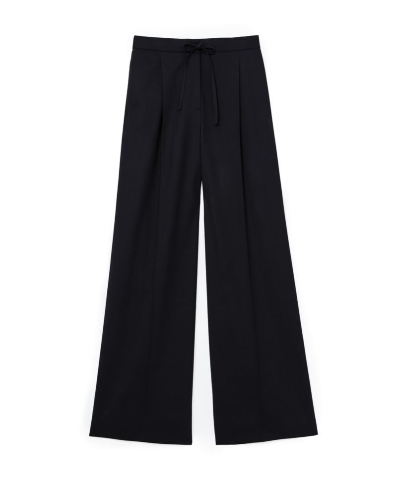 Petite Solene Pleated Drawstring Wool-Blend Wide-Leg Trousers
