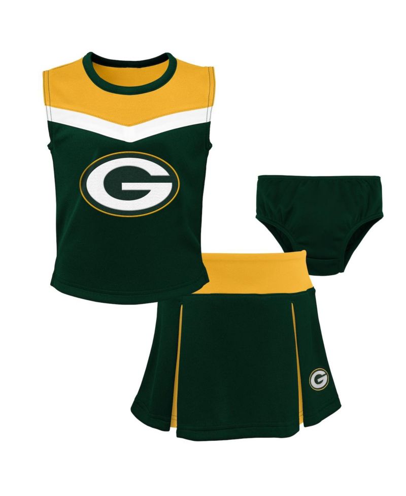 Little Girls Green Green Bay Packers Spirit Cheerleader Two-Piece Set with Bloomers