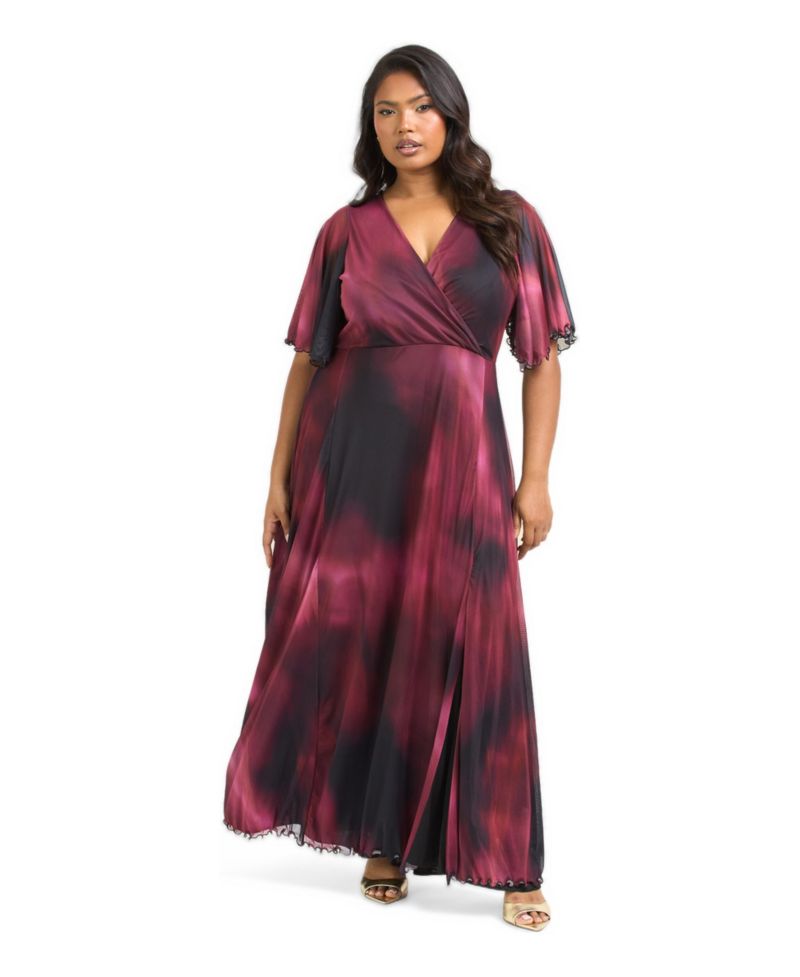 Women's Elegant Abstract Print Mesh Maxi Dress