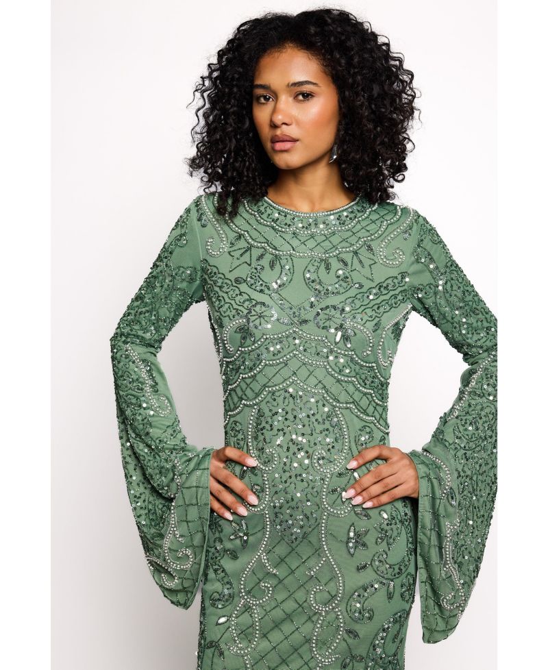 Women's Embellished Long-Sleeve Maxi Dress