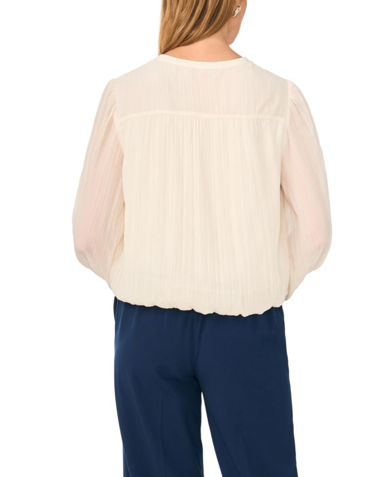 Women's Long-Sleeve Split-Neck Bubble-Hem Blouse