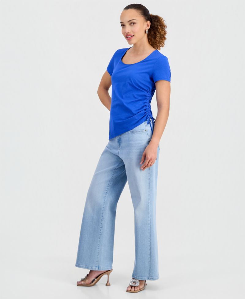 Petite Cotton Asymmetric Short-Sleeve Top