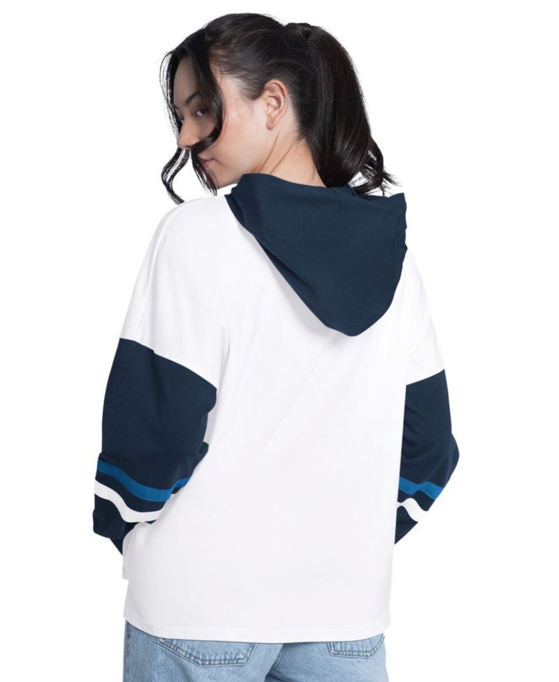 Women's White/Navy Minnesota Timberwolves Key Player Oversized Hooded Long Sleeve T-Shirt