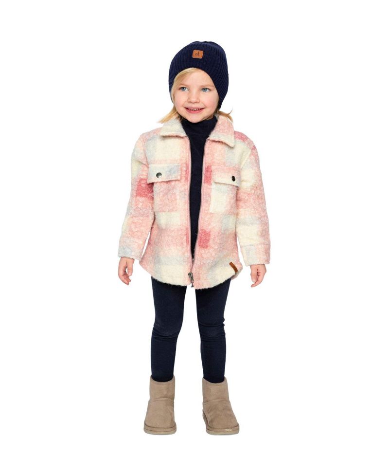 Big Girls Zipped Plaid Overshirt with Chest Pockets