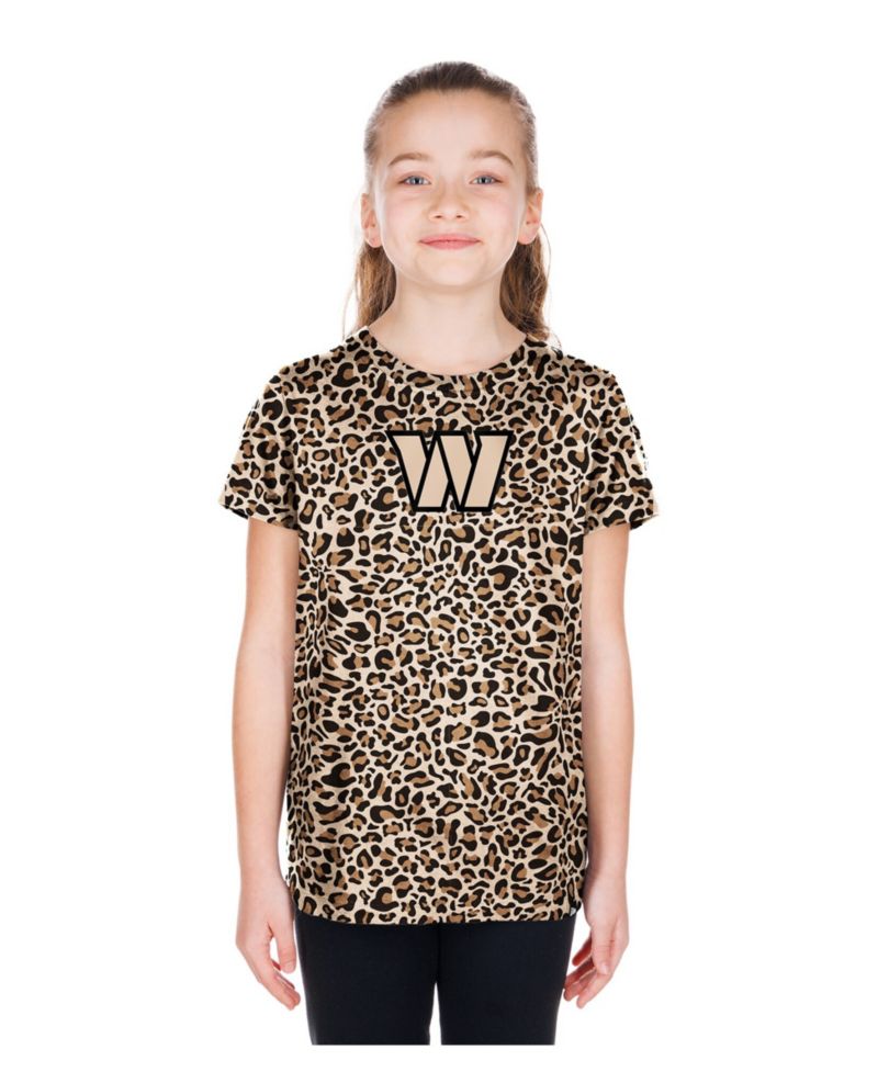 Big Girls Tan Washington Commanders Mom & Me Leopard T-Shirt