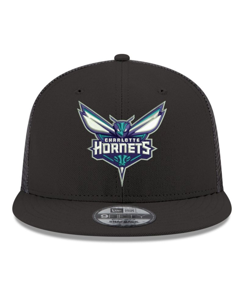 Men's Black Charlotte Hornets Core Logo Meshback 9FIFTY Snapback Hat
