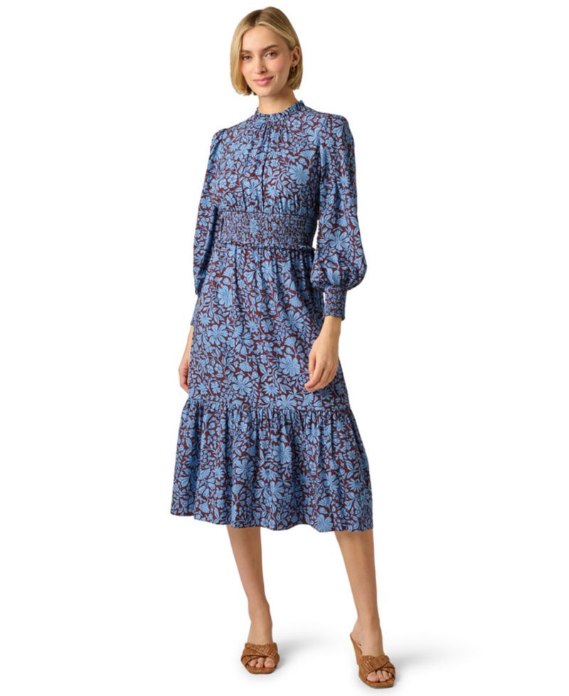 Women's Printed Smocked Midi Dress