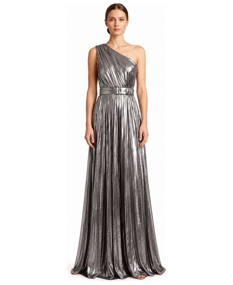 Plus Size One Shoulder Metallic Dress