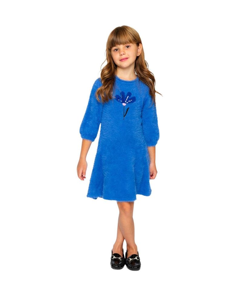 Little and Big Girl (6- 12) Hairy Knitted Dress