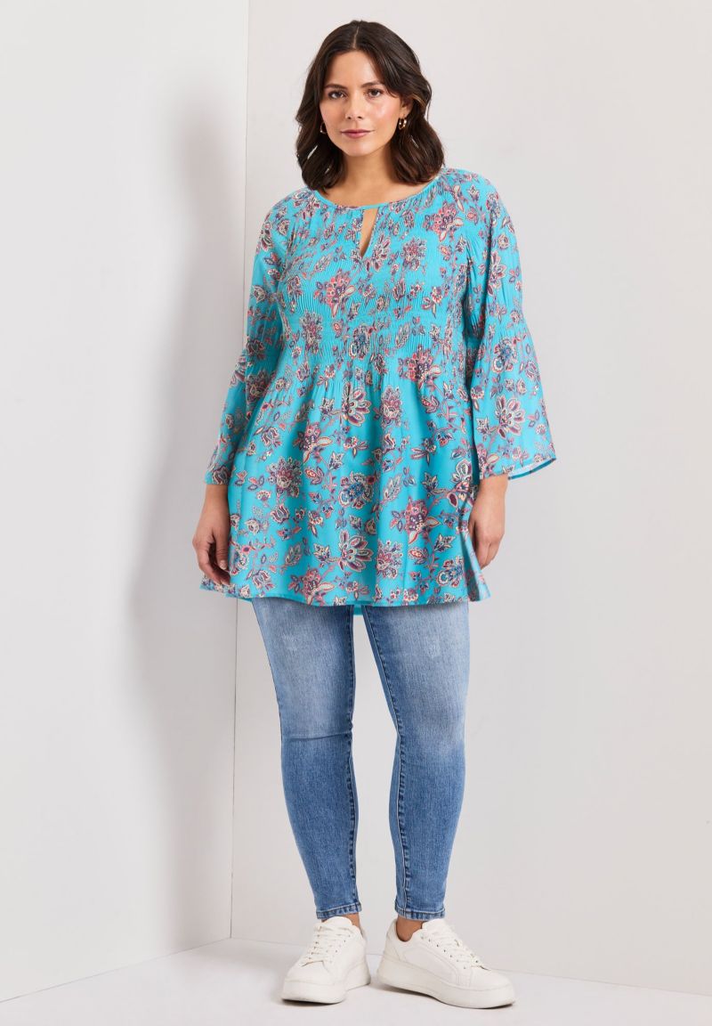 Women's Plus Size Keyhole Bell Sleeve Tunic