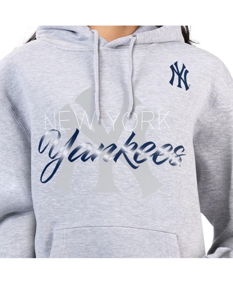 Women's Heather Gray New York Yankees Shadow Logo Graphic Pullover Hoodie