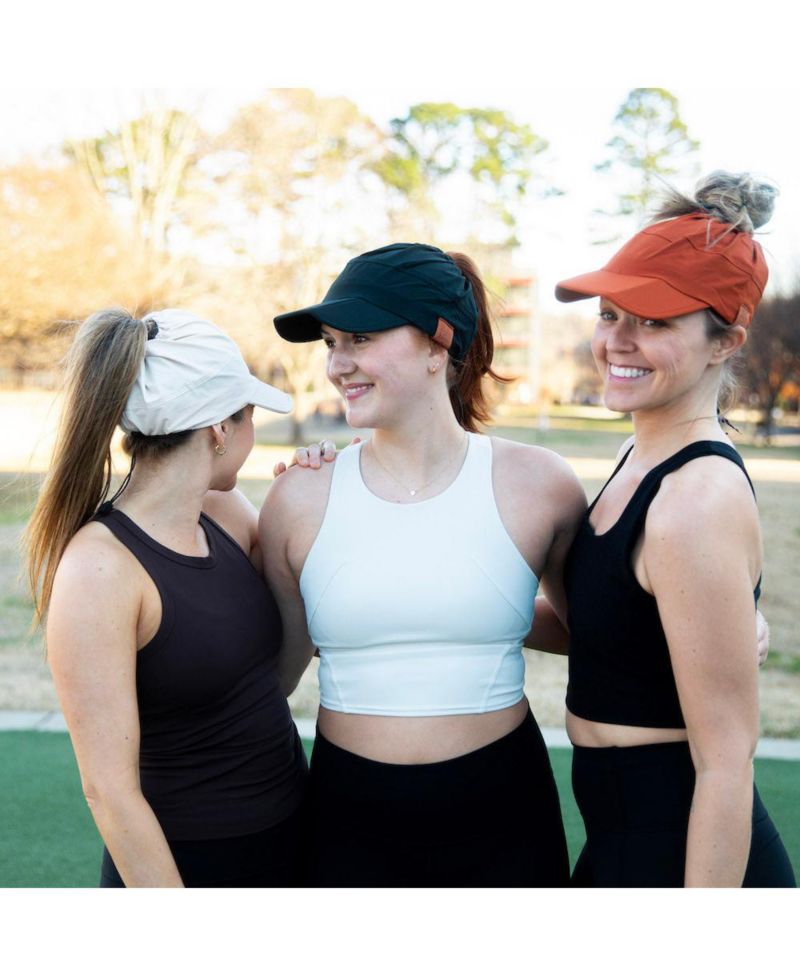 Women's Adjustable High Ponytail Running Hat - Black