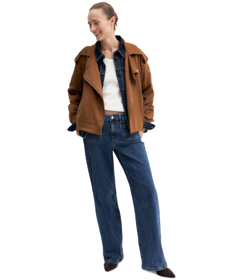 Women's Velvety-Finish Asymmetric-Zip Biker Jacket