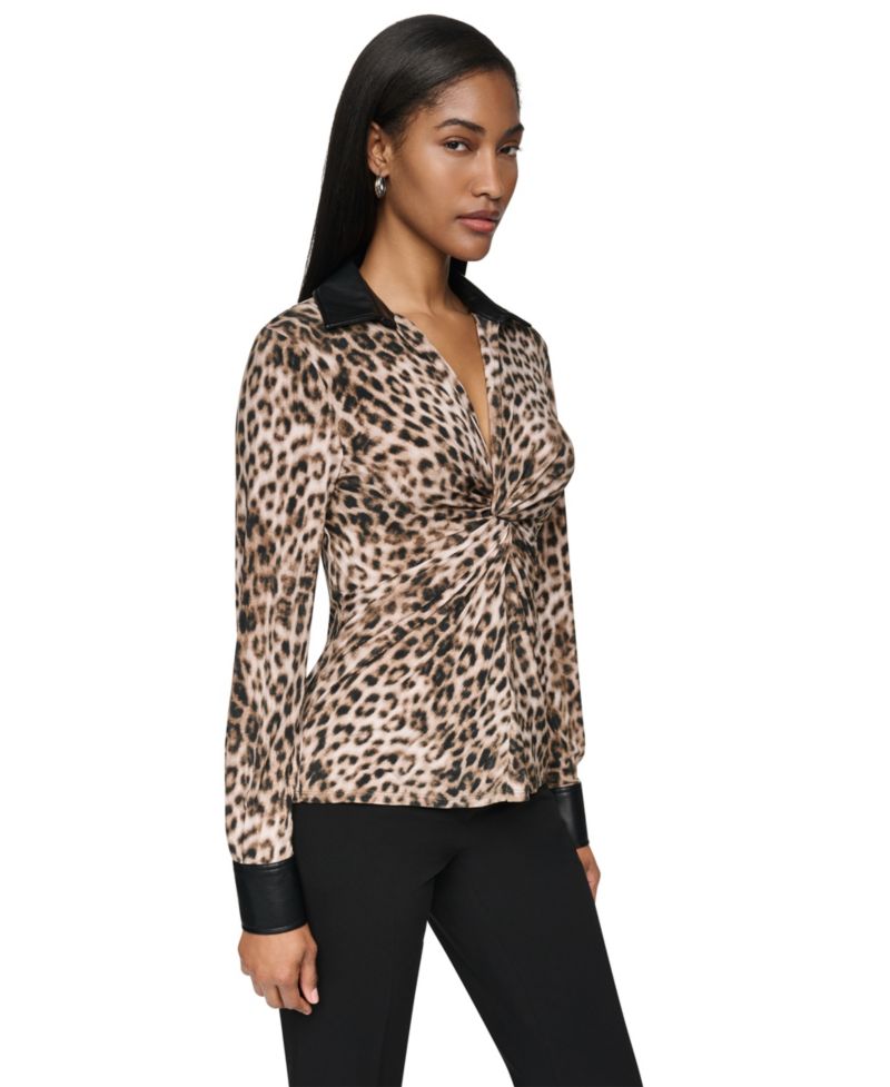 Women's Leopard-Print Faux-Leather Blouse