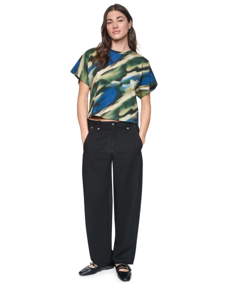 Women's Barrel-Leg Sanded Twill Mid-Rise Pants