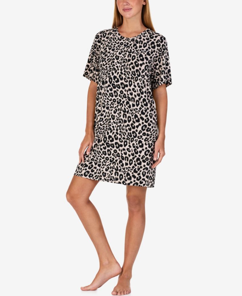 Women's Short-Sleeve Leopard-Print Sleepshirt