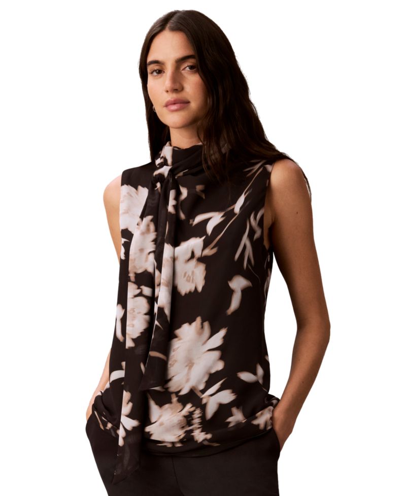 Women's Scarf-Neck Floral-Print Top