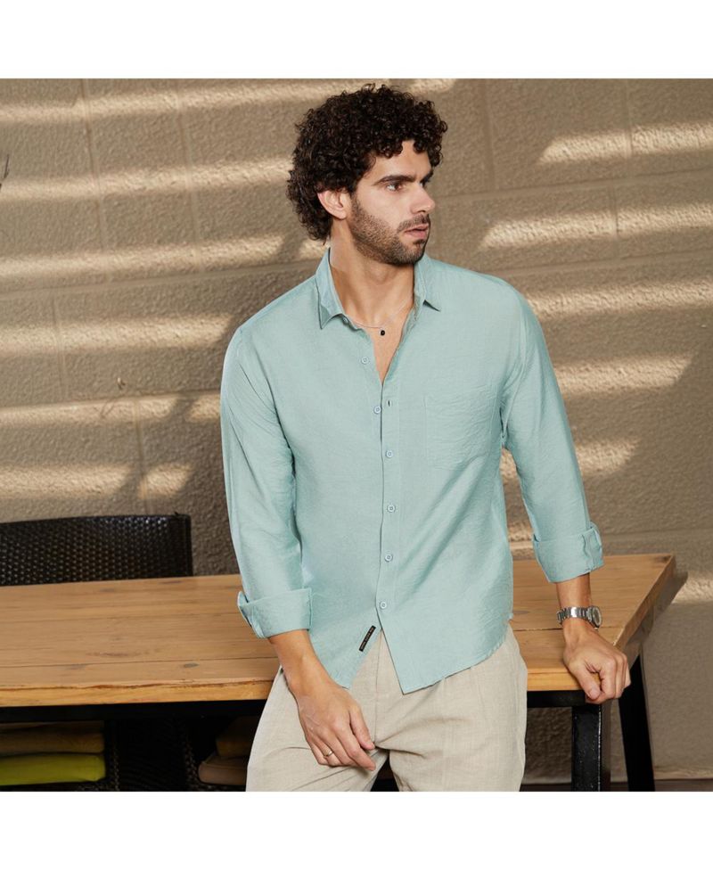 Men's Sage Green Breezy Wrinked Relaxed Shirt