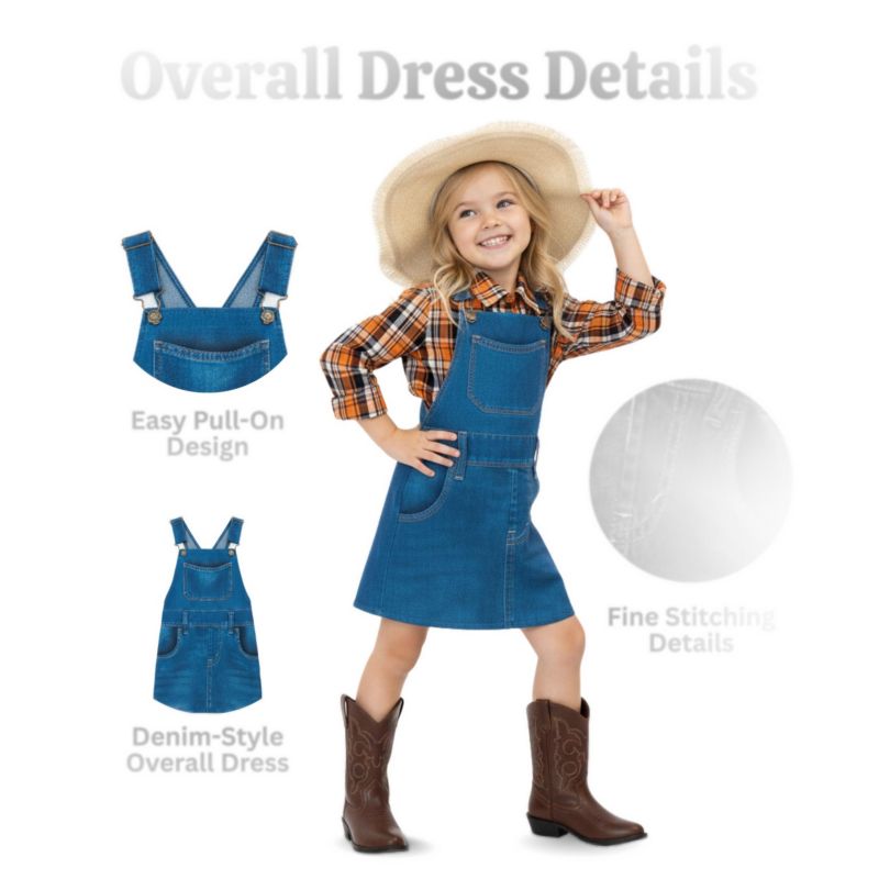 Kids' 4-16 Farmer Costume with Straw Hat, 3-Piece Set