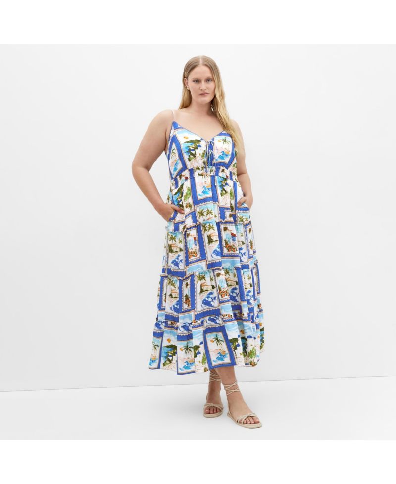 Plus Size Aiza Postcard Print Maxi Dress