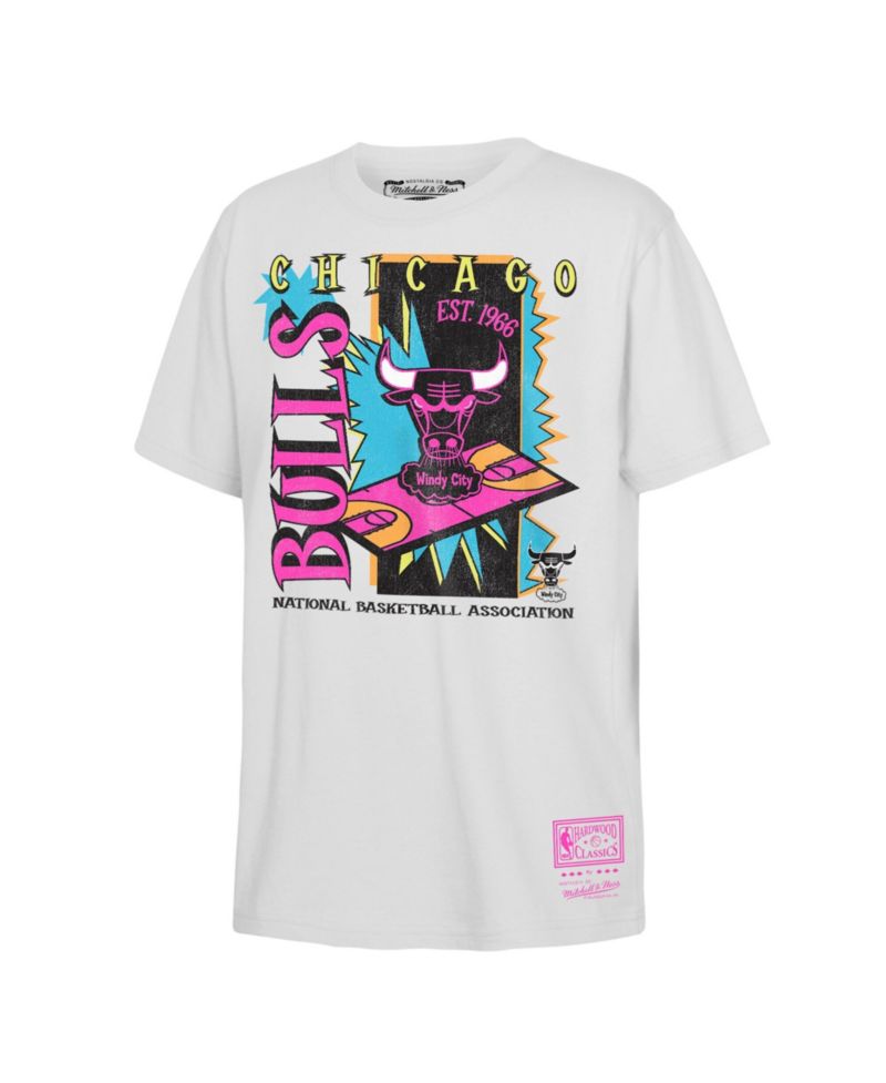 Big Boys and Girls White Chicago Bulls Neon Court Shock T-Shirt