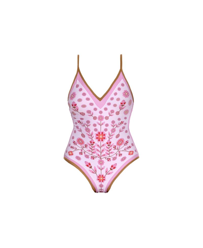 Women's Pink Garden Reversible V-Neck One-Piece Swimsuit