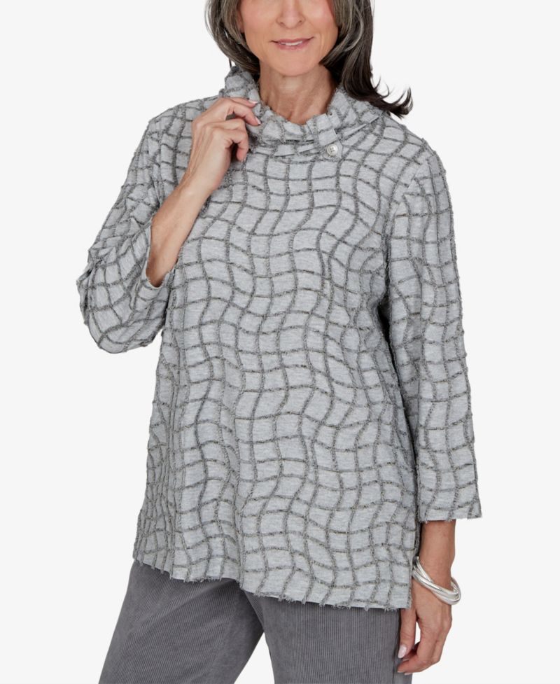 Petite 3/4-Sleeve Cowl Neck Geometric Blouse