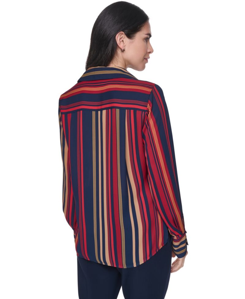 Women's Long-Sleeve Striped Popover Blouse