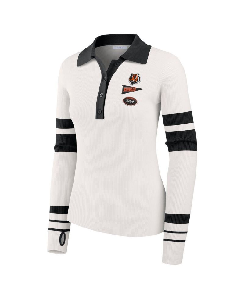 Women's White Cincinnati Bengals Ribbed Henley Polo Shirt