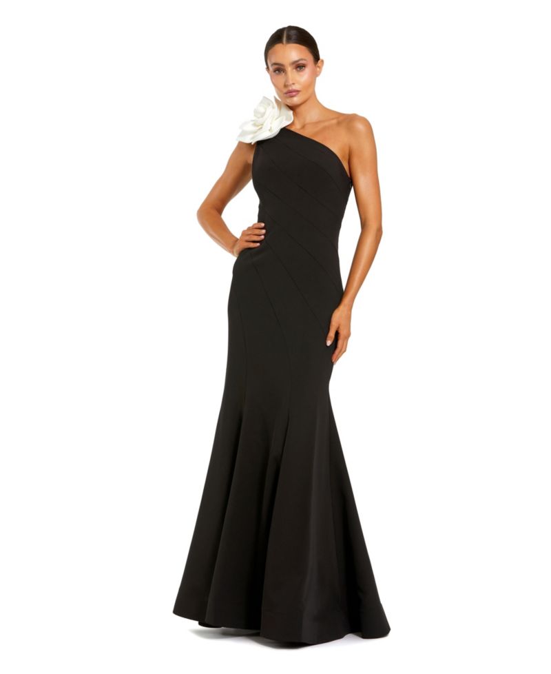 Women's Crepe One Shoulder Mermaid Gown With 3D Flower