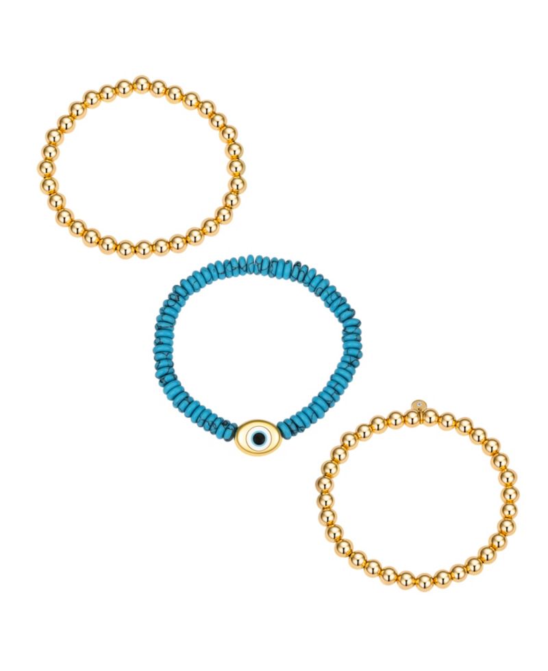 Turquoise Evil Eye and Beaded Stretch Bracelet Set