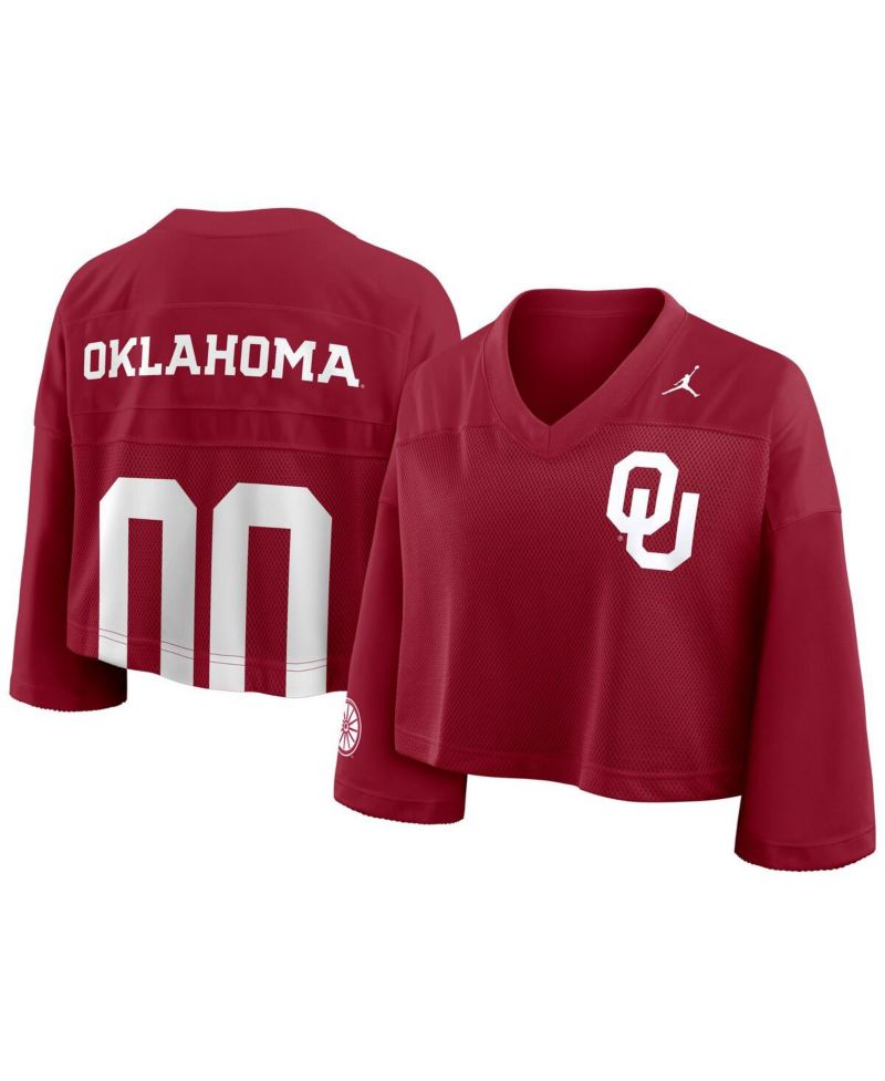 Women's Crimson Oklahoma Sooners Cropped Mesh Dri-FIT Fashion Jersey