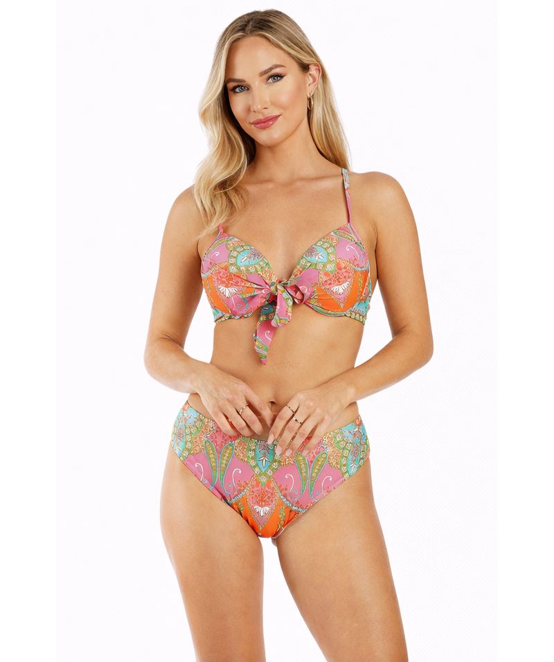 Women's Tropical Paisley Bikini Set - Underwire Tie-Front Top and Mid-Rise Bottom Luxury Resort Swimwear