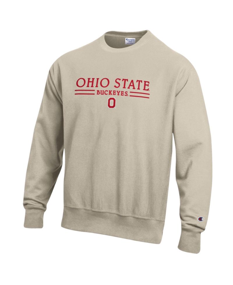 Men's Oatmeal Ohio State Buckeyes Reverse Weave Crewneck Sweatshirt