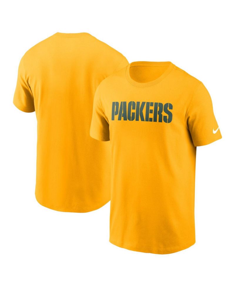 Men's Gold Green Bay Packers Primetime Wordmark Essential T-Shirt