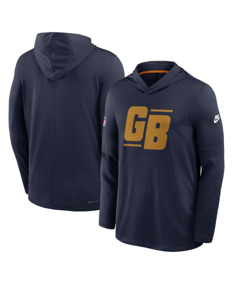 Men's Navy Green Bay Packers Big & Tall 2026 Sideline Alternate Dri-FIT Hooded Long Sleeve T-Shirt
