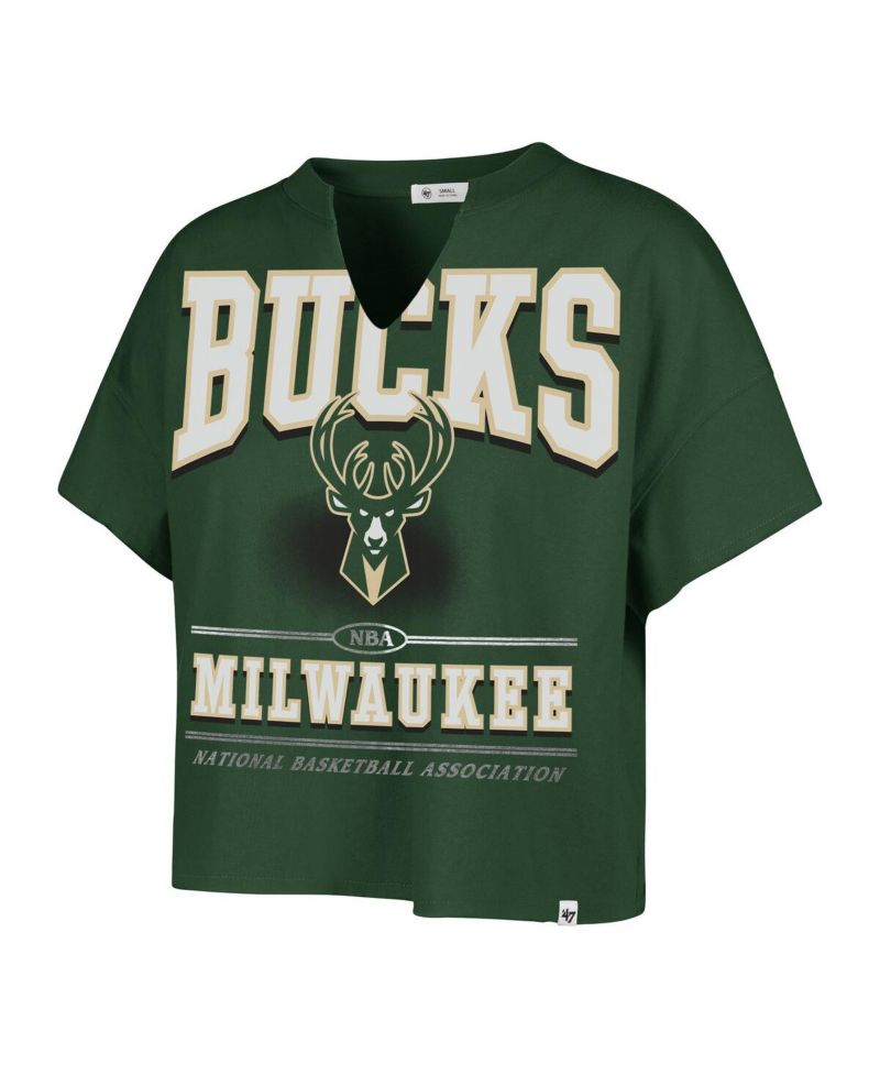 Women's Hunter Green Milwaukee Bucks Elation Oversized Notch Neck T-Shirt