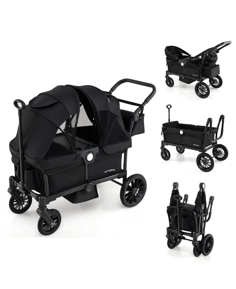 Wagon Stroller for 2 Kids Push Pull Double Stroller w/ Adjustable Handle