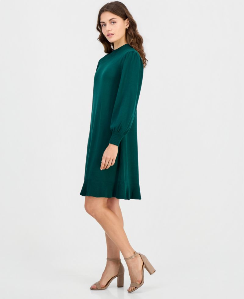 Petite Mock Neck Long-Sleeve Fit & Flare Sweater Dress