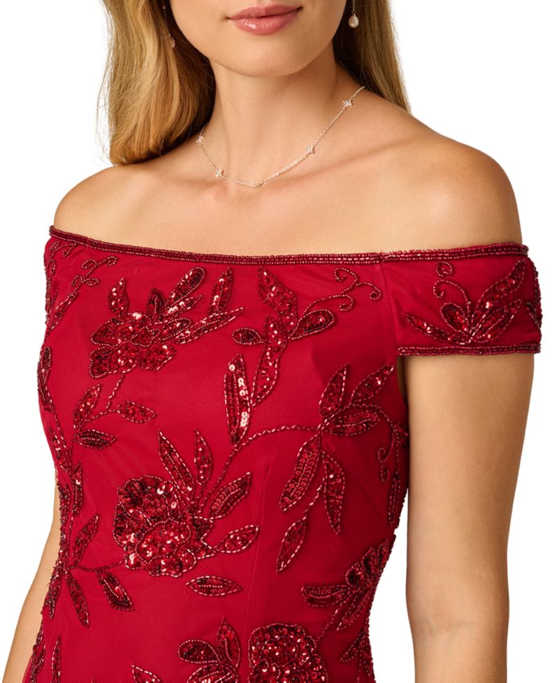 Women's Off-the-Shoulder Beaded Short-Sleeve Dress