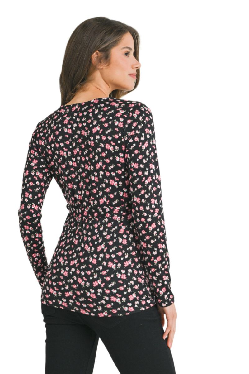 Maternity Long Sleeve Floral Tie Waist Top
