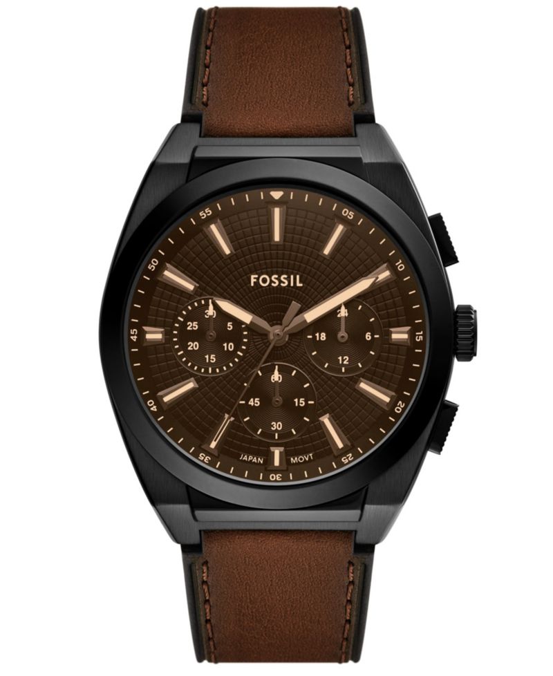 Men's Everett Chronograph Brown Leather Watch, 44mm