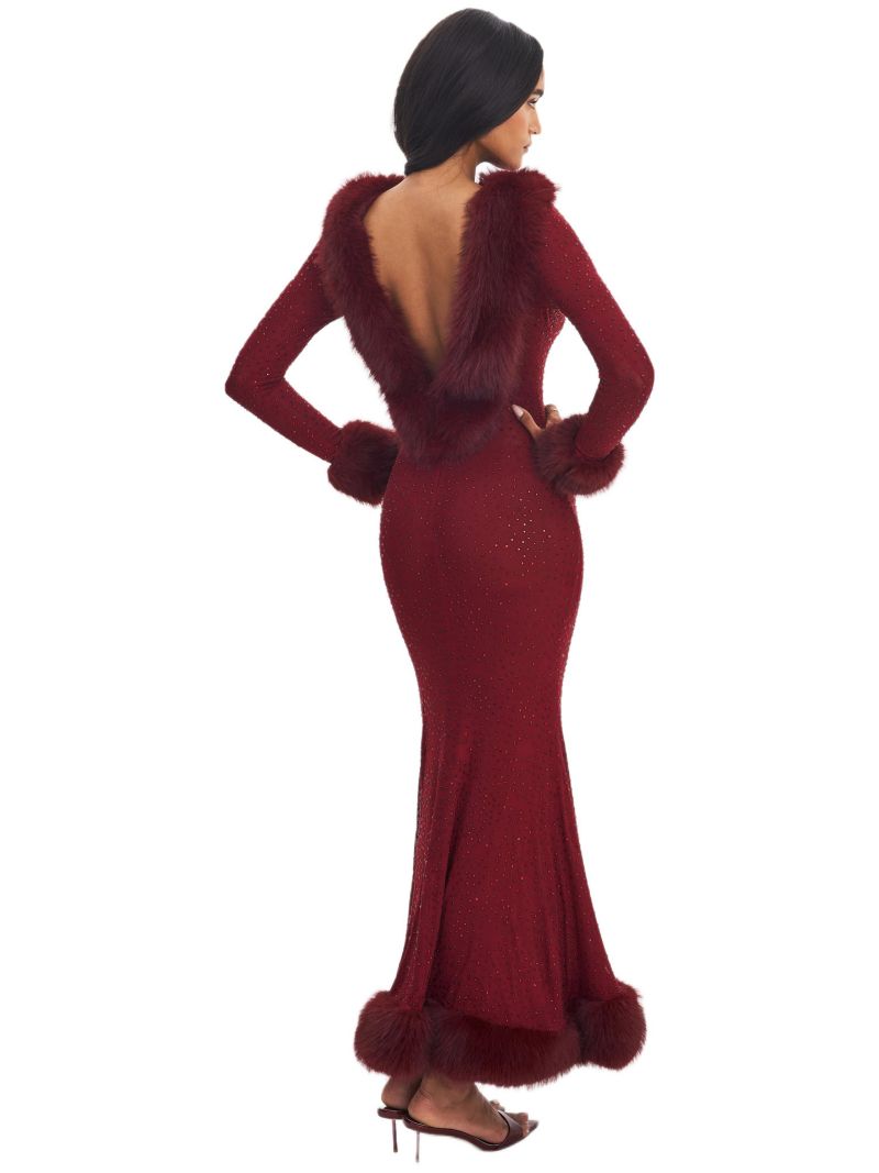 Women's Rhinestone Mesh Low Back Mermaid Gown