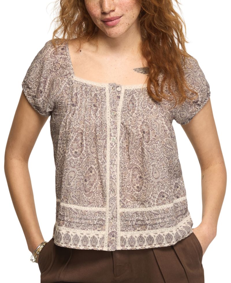 Women's Cap Sleeve Lace Peasant Top
